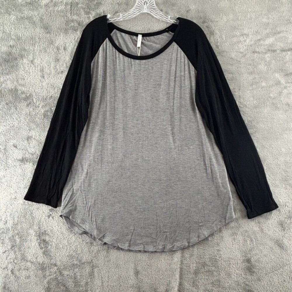 PinkBlush‎ Raglan Tee Maternity Shirt Womens 1XL Gray Black Long Sleeve Pullover